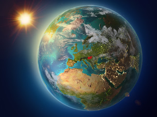 Hungary with sunset on Earth