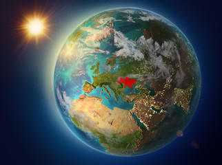 Ukraine with sunset on Earth