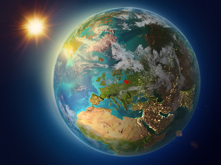 Lithuania with sunset on Earth