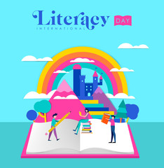 World Literacy Day design of people reading book