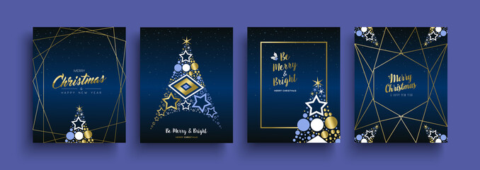 Christmas and New Year gold holiday icon card set