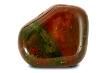 Polished bloodstone rock isolated on white background