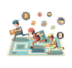courier delivery service with paper map vector illustration design