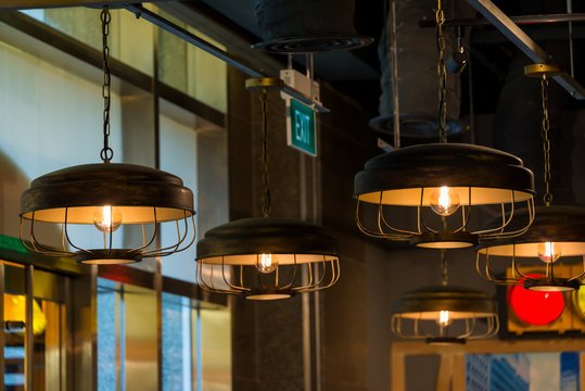 Vintage brass metal ceiling lamp interior lighting bulbs decoration contemporary
