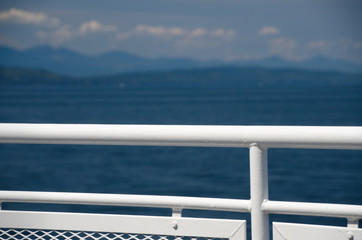 Fototapeta na wymiar Protective white barriers on a ferry