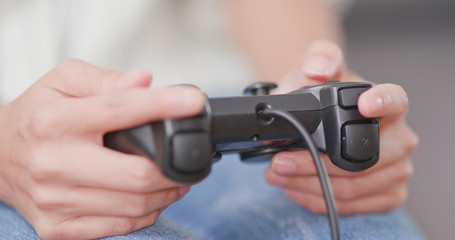 Woman playing video game