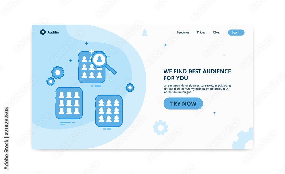 Wall mural find targeted audience marketing concept landing page flat illustration for website header backgroun