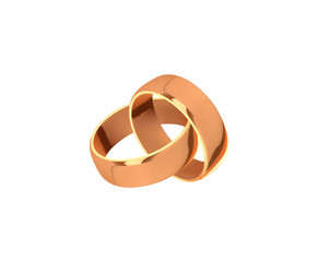 Golden wedding rings, realistic design isolated on white background.