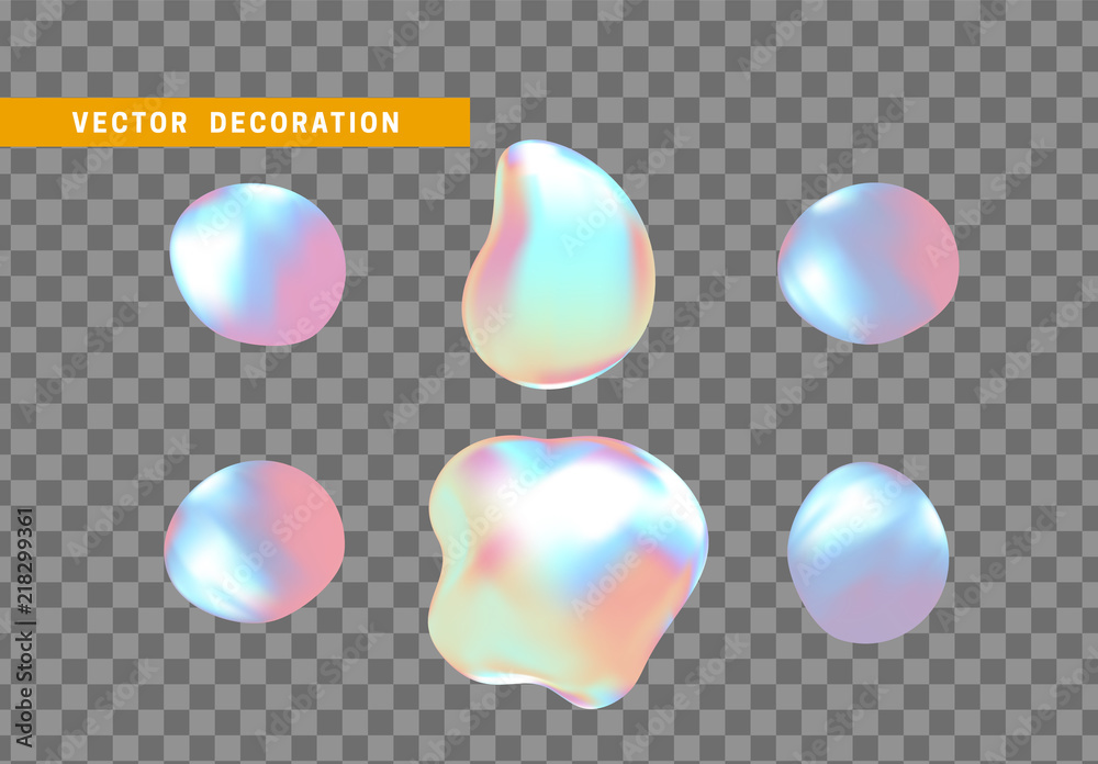 Wall mural shape liquid drops with colorful gradient. abstract 3d fluid.
