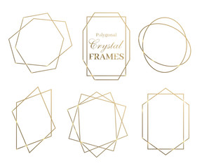 Vector geometry golden frames. Set of crystal shiny design eleme