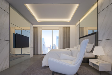3d Rendering of Luxury Penthouses interior design with city skyline