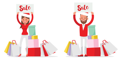 Shopping men and women characters vector design. Christmas shopping. no13