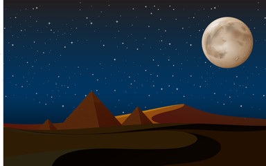 desert scene with pyramids at night