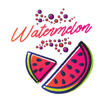 funy watermelon with doodle sketch style and gradient color on white background