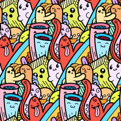 Fototapeta premium Funny doodle monsters seamless pattern for prints, designs and coloring books