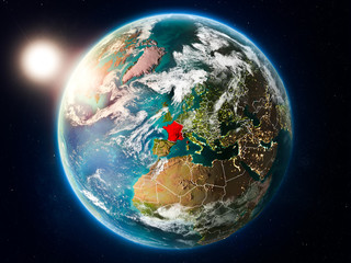 France with sunset from space