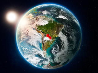 Paraguay with sunset from space