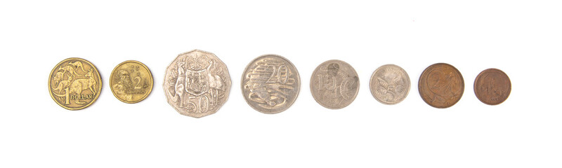 Australian Coins on a White Background