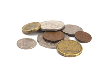 Australian Coins on a White Background