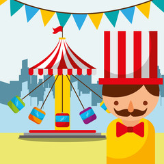 Obraz na płótnie Canvas man and carousel with chairs carnival fun fair festival