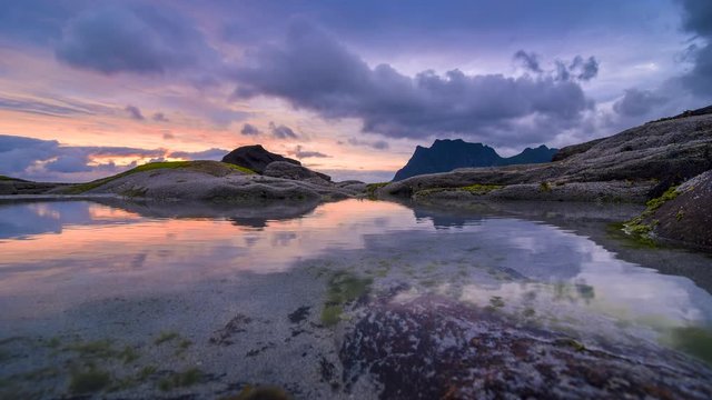 Timelapse in Uttakleiv beach, Lofoten Islands, Norway
