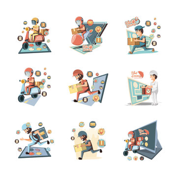 couriers delivery service characters vector illustration design