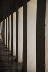 White column walkway around Shwedagon Pagoda, Myanmar