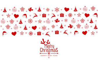 Christmas background with element icons banner, snowflakes. Vector illustration