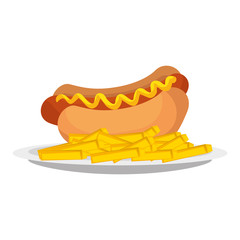 delicious hot dog with french fries