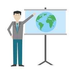 businessman with paperboard training isolated icon