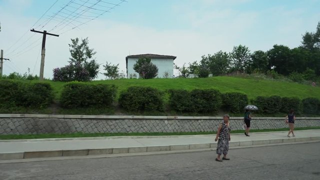 August 2018 - Pyongyang, North Korea - shooting from the window of a car suburb of North Korea's capital city Pyongyang