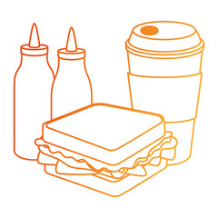 delicious sandwish with soda and sauces