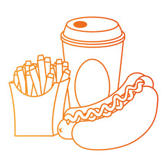 delicious hot dog with soda and french fries