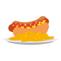 delicious hot dog with french fries