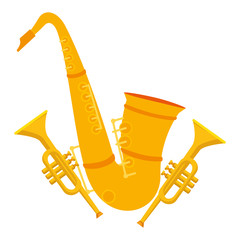 saxophone and trumpets musical instruments © Gstudio