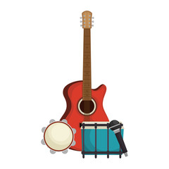 acoustic guitar with drum and tambourine