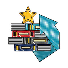 business arrow and stacked books star