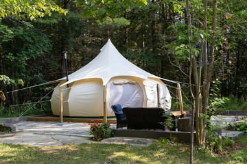 Glamping tent in a forest