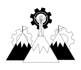 mountains with businessman and gears machine