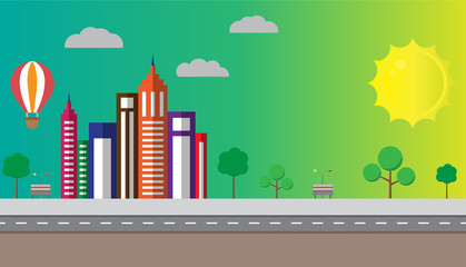 Flat design urban landscape illustration