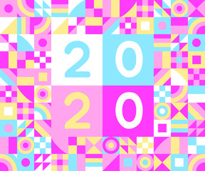 2020 happy new year of rat greeting postcard flat style design vector illustration with geometric color elements and numbers.