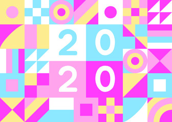 2020 happy new year of rat greeting postcard flat style design vector illustration with geometric color elements and numbers.