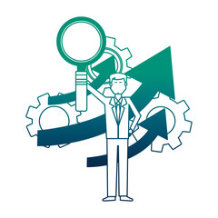businessman with magnifying glass isolated icon