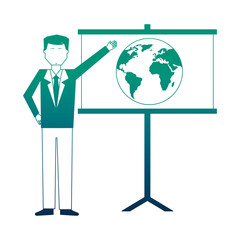 businessman with paperboard training isolated icon