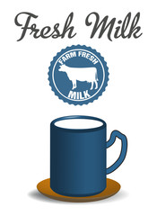 Colorful background with isolated milk cup and the text fresh milk written above the cup