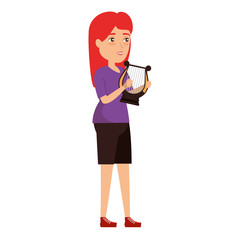 woman playing harp character