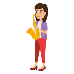 woman playing saxophone character