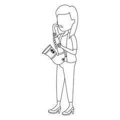 woman playing saxophone character