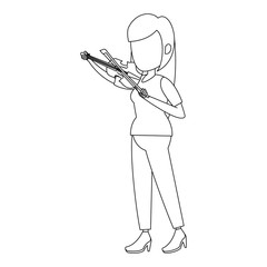 woman playing fiddle character