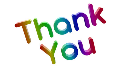 Thank You Word 3D Rendered Text With Round Font Illustration Colored With RGB Rainbow Gradient, Isolated On White Background ..